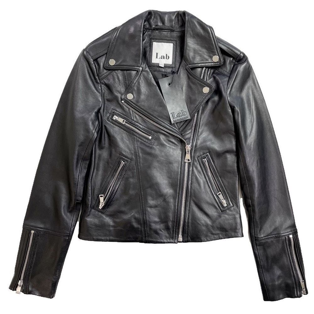 Lab London You Can’t Hurry Love Biker Jacket Lined Lambs Leather Black 34/4